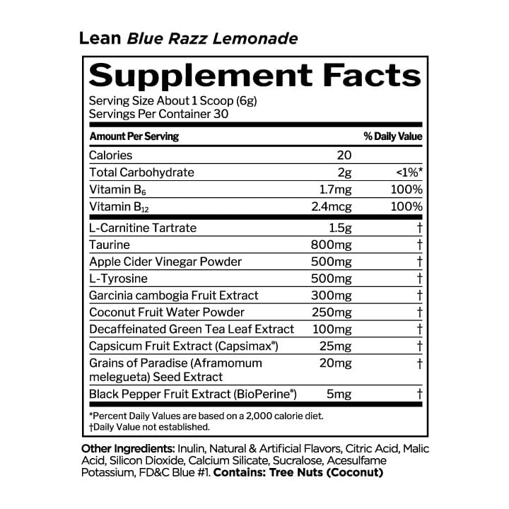 R1 Lean 5 by Rule One, supplement facts panel - Image 2