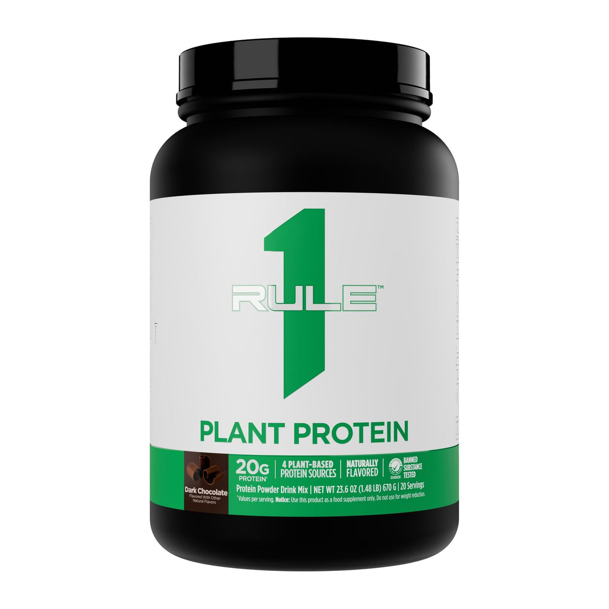 Rule One Plant Protein Vegan – 20 Serves, Chocolate Fudge (Dark Chocolate) 1.5 lb tub front - Image 3