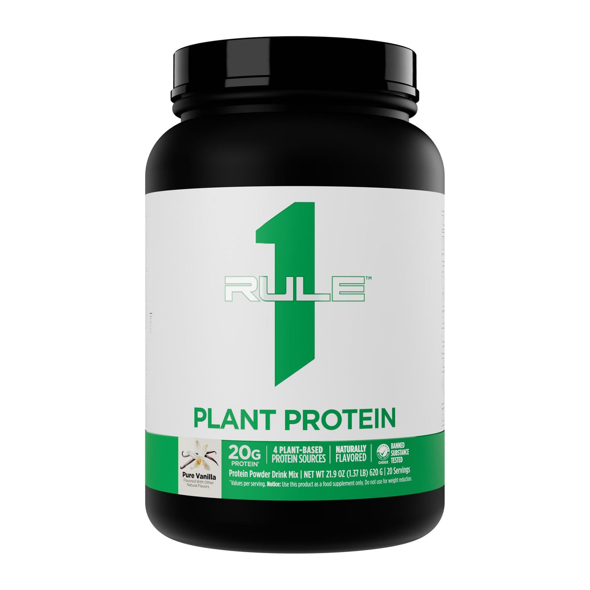 Rule One Plant Protein Vegan – 20 Serves, Vanilla Creme (Pure Vanilla) 1.5 lb tub front - Image 1