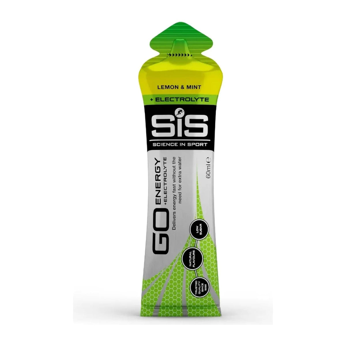 Go Plus Electrolytes Running Gels, By Science In Sport, Lemon & Mint gel front - Image 3