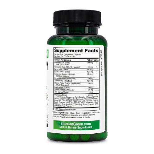 Siberian Green Herbal Kidney Detox 60 Caps, supplement facts panel