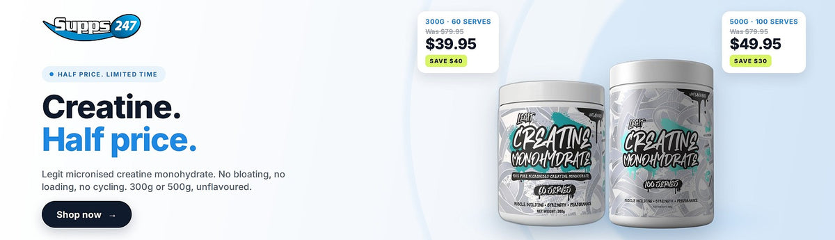 Legit creatine monohydrate half price: 300g $39.95, 500g $49.95. Shop now at Supps247