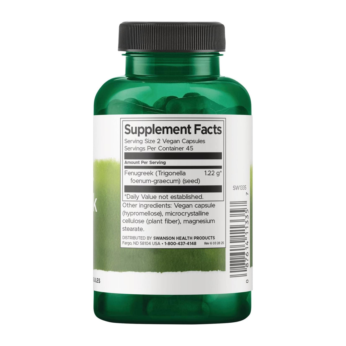 Swanson Full Specturm Fenugreek Seed, supplement facts panel - Image 2