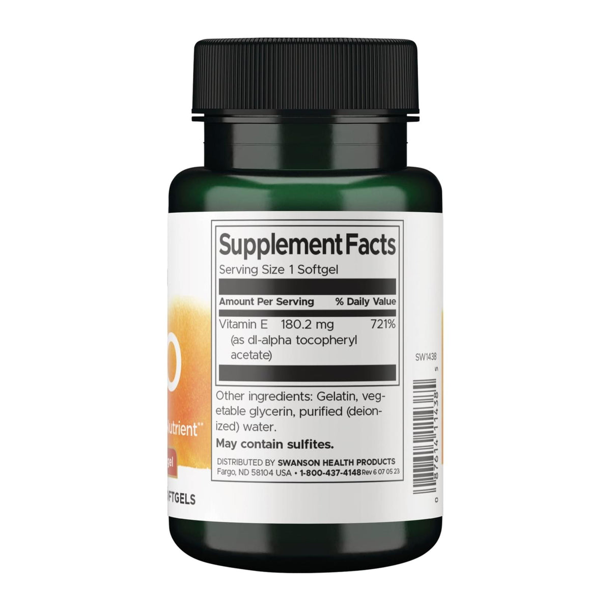 Vitamin E 400 IU by Swanson, supplement facts panel - Image 2