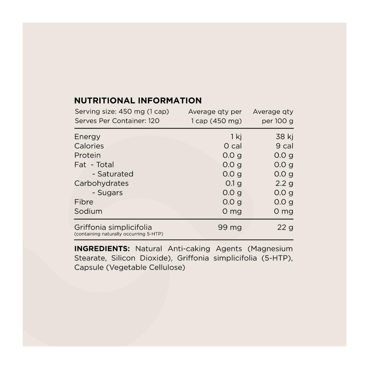 Switch Griffonia, nutrition information panel - Image 2