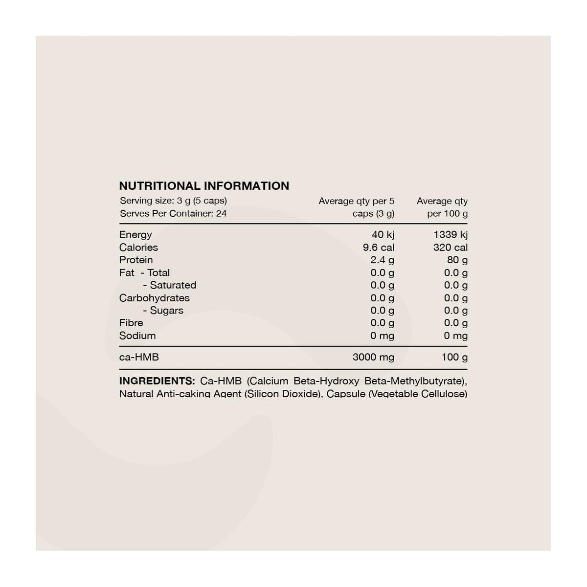 Switch HMB, nutrition information panel - Image 2