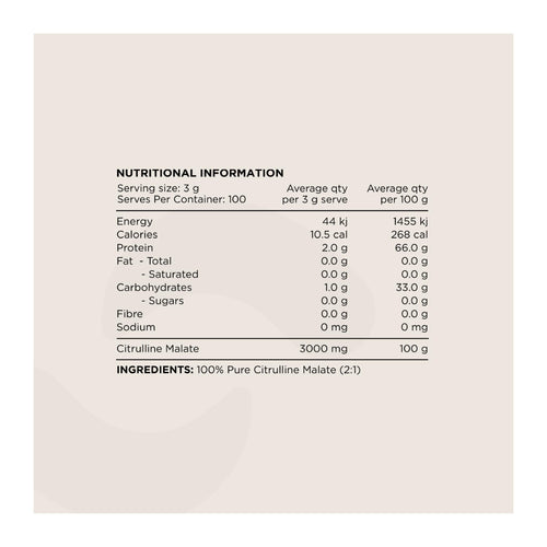 Switch Nutrition Citrulline Malate 2:1 – 300g, nutrition information panel