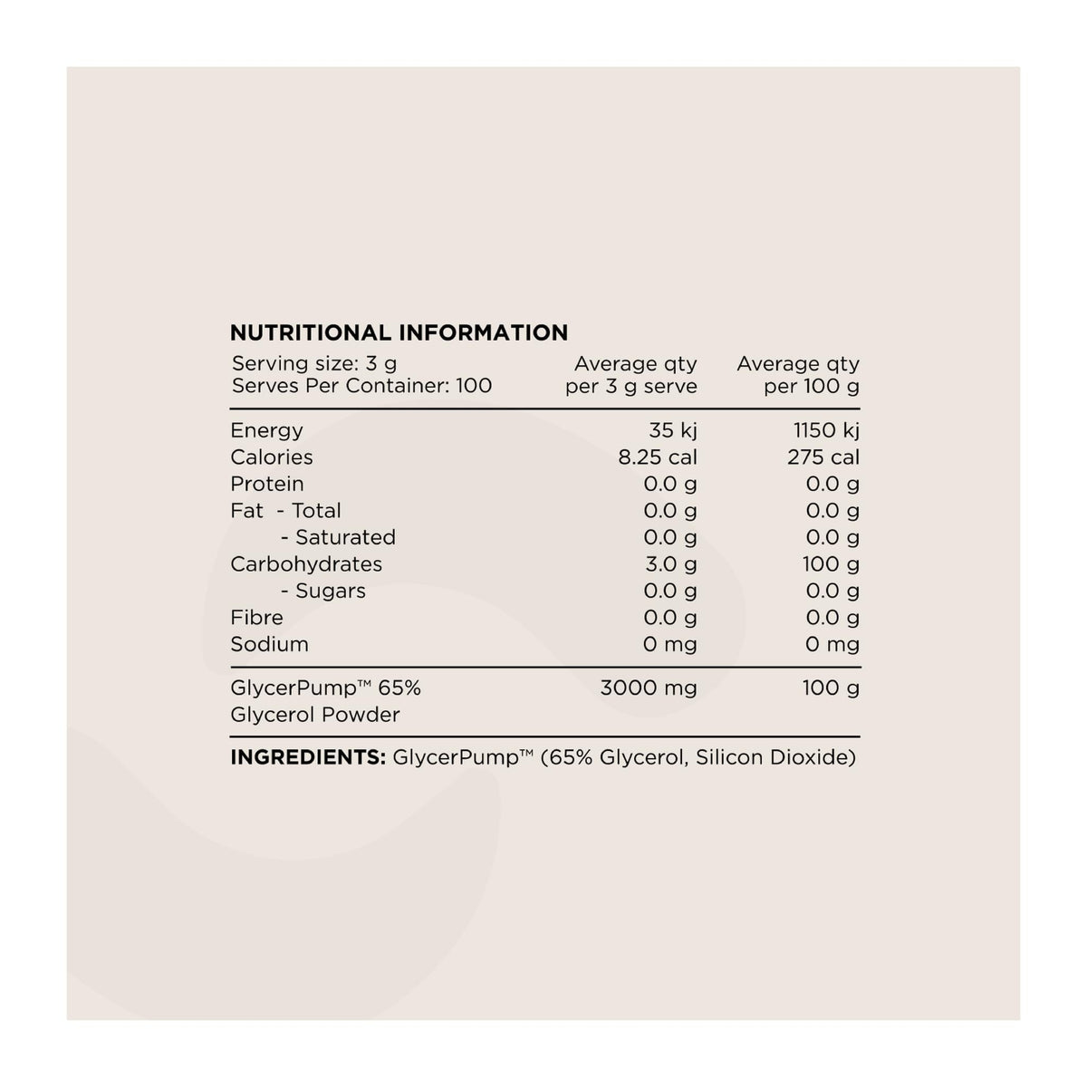 Glycerol By Switch Nutrition, nutrition information panel - Image 2