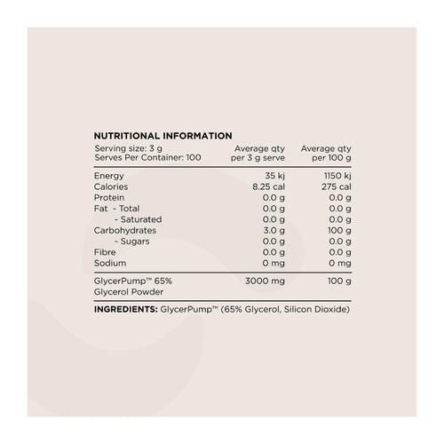 Glycerol By Switch Nutrition, nutrition information panel