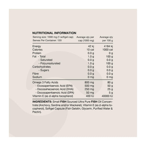 ULTRA FISH OIL BY SWITCH NUTRITION, nutrition information panel