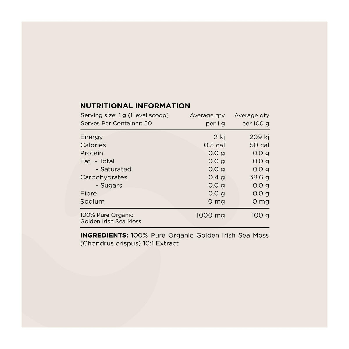 Switch Sea Moss, nutrition information panel - Image 2