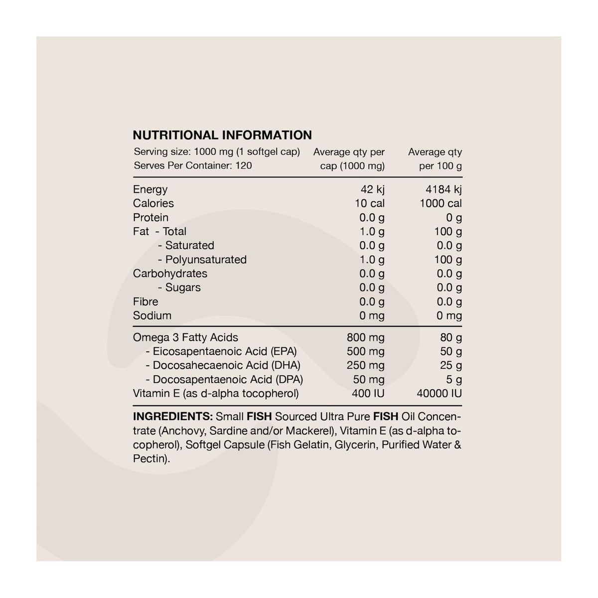 Switch Ultra Fish Oil| 120 caps, nutrition information panel - Image 2