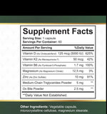 Supplement facts and ingredients label of NatureBest Vitamin D3 plus K2 on white background