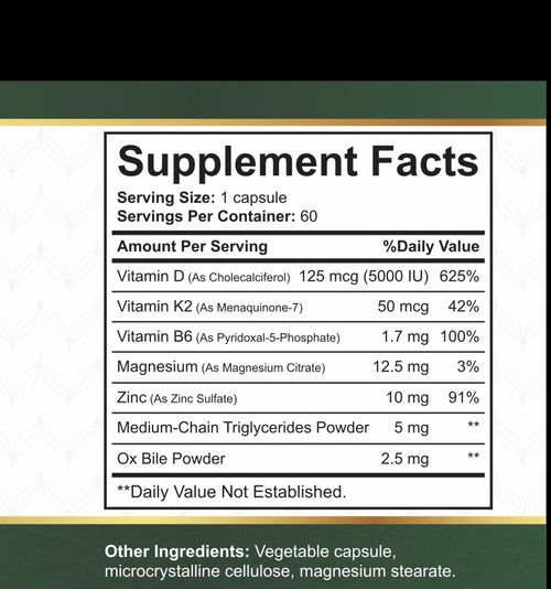Supplement facts and ingredients label of NatureBest Vitamin D3 plus K2 on white background