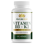 NatureBest Vitamin D3 and K2 supplement bottle for immunity support on white background