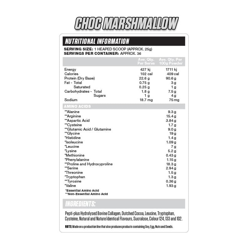 Welltech Nutrition Complete Collagen, nutrition information panel - Image 2