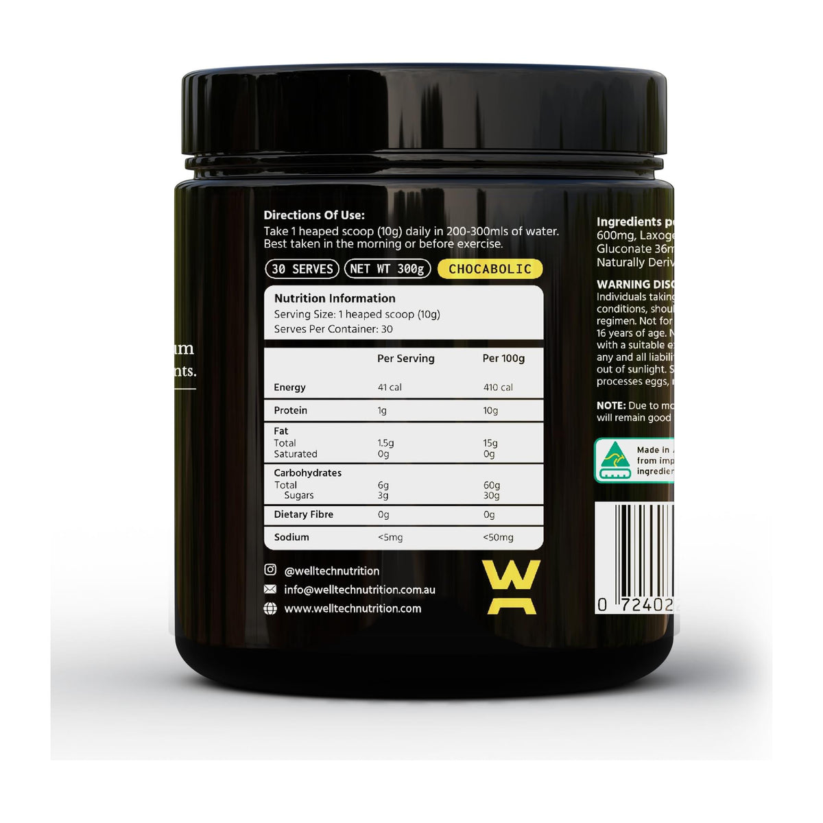Epibolan Powder by Welltech Nutrition, nutrition and directions label - Image 2