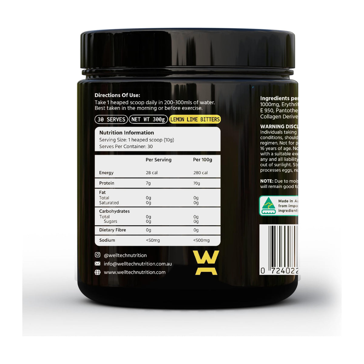 GH PEPT Powder By Welltech Nutrition, nutrition and directions label - Image 2
