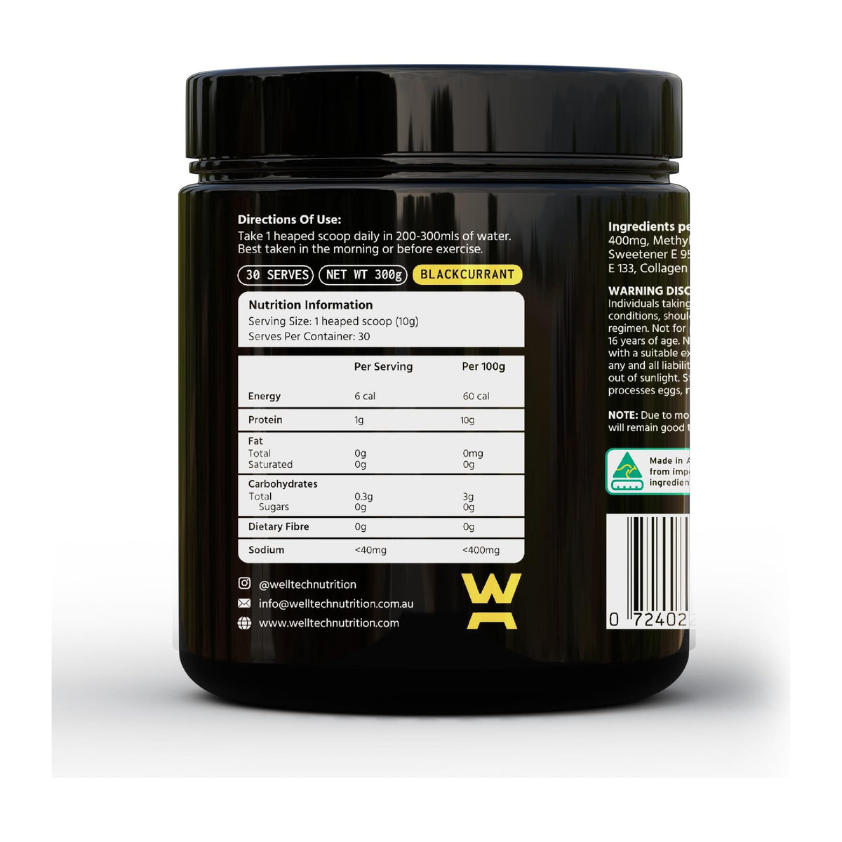 LIGAIN Powder By Welltech Nutrition, nutrition and directions label - Image 2