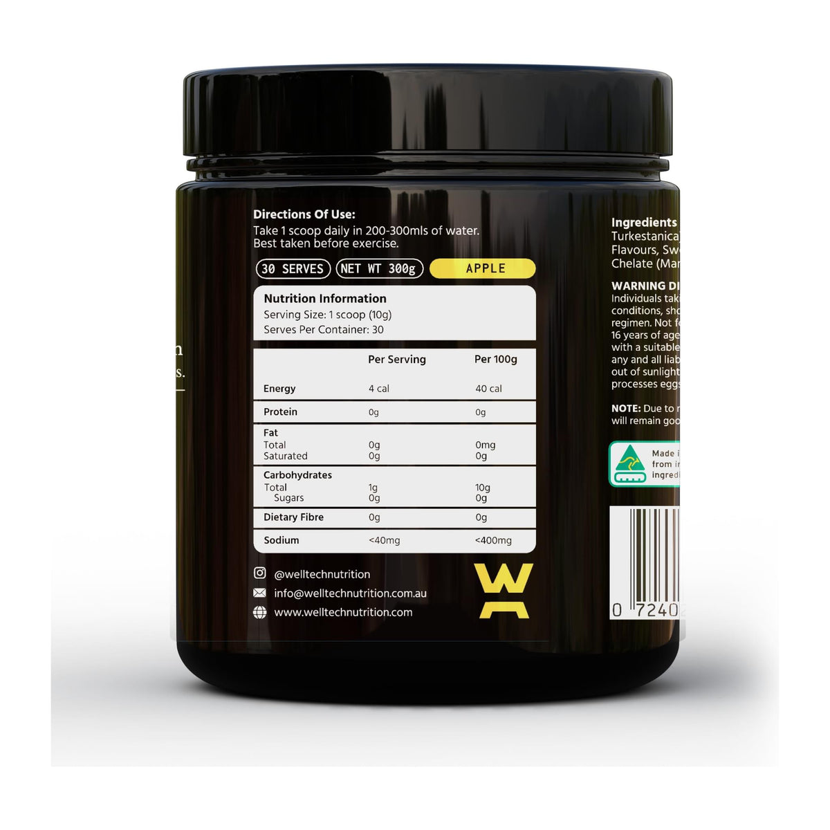 TURKESTERONE Powder By Welltech Nutrition, nutrition and directions label - Image 2