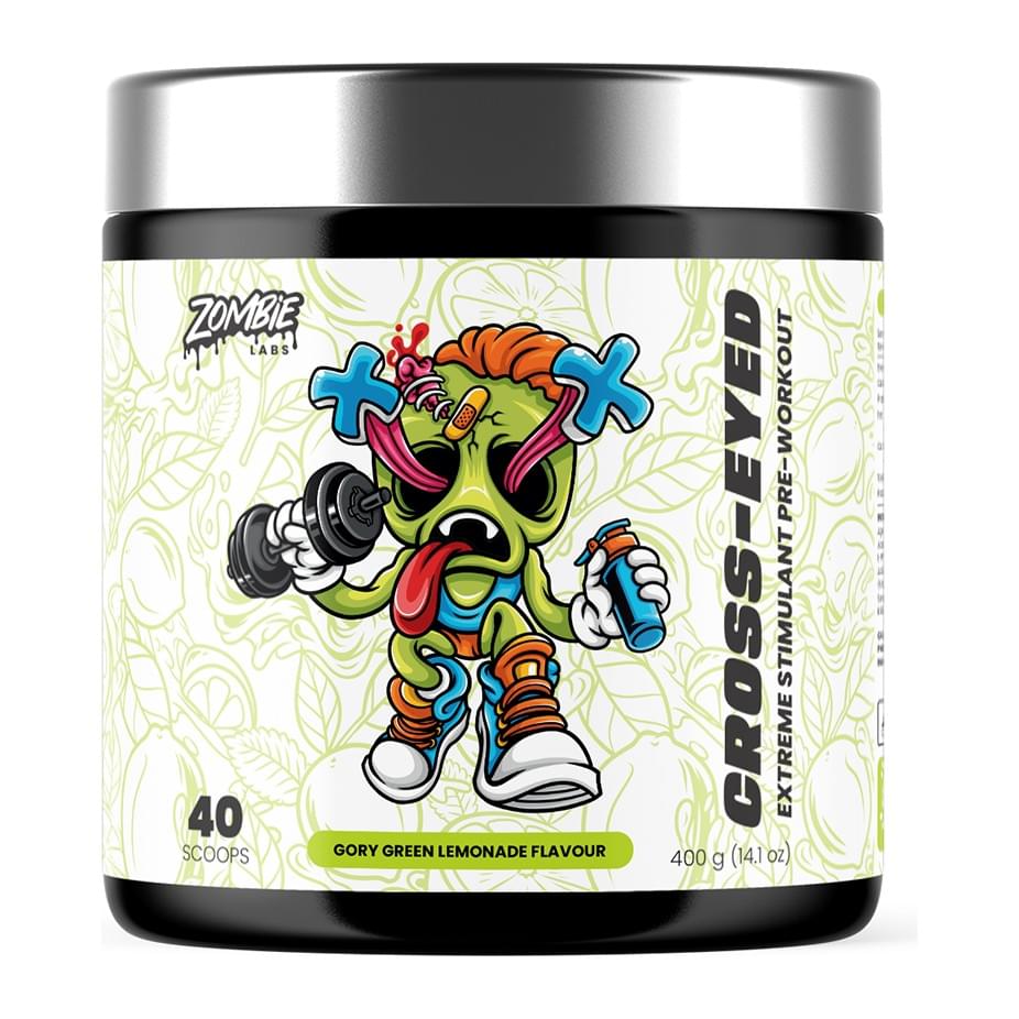 Zombie Labs Cross-Eyed Extreme Stimulant Pre-Workout 40 Serves, Gory Green Lemonade tub front - Image 8
