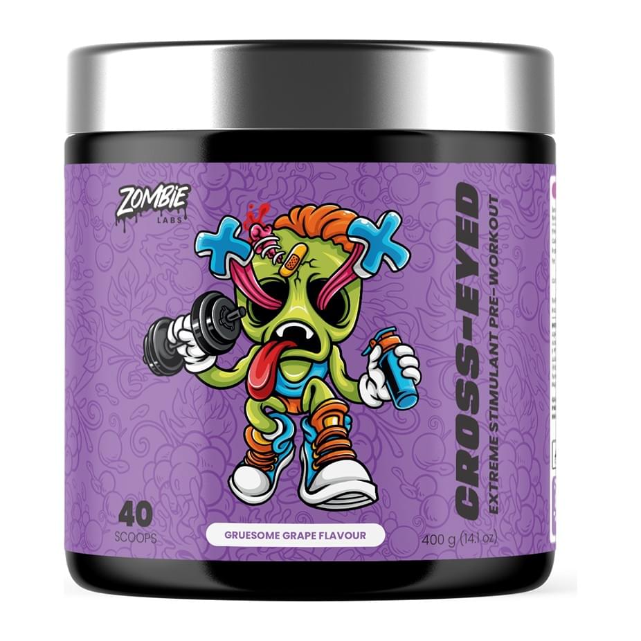 Zombie Labs Cross-Eyed Extreme Stimulant Pre-Workout 40 Serves, Gruesome Grape tub front - Image 5