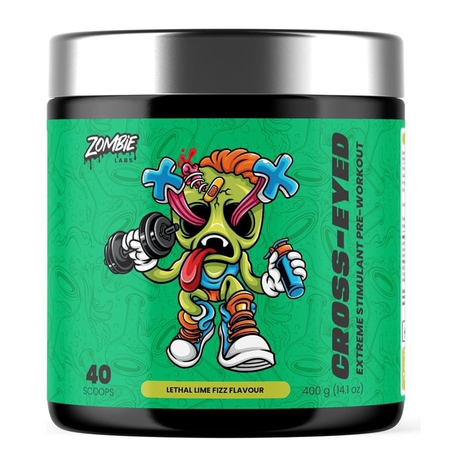 Zombie Labs Cross-Eyed Extreme Stimulant Pre-Workout 40 Serves, Lethal Lime Fizz tub front - Image 4