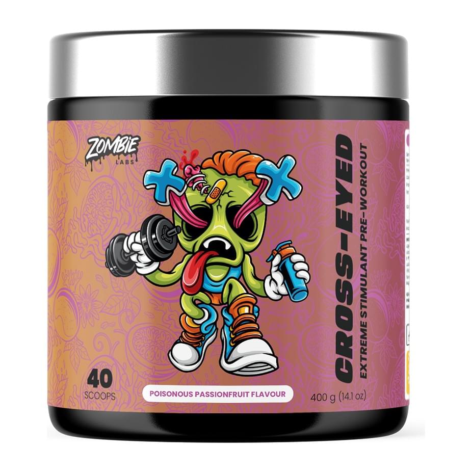 Zombie Labs Cross-Eyed Extreme Stimulant Pre-Workout 40 Serves, Poisonous Passionfruit tub front - Image 7