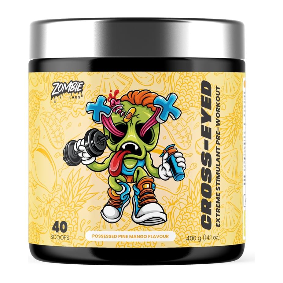 Zombie Labs Cross-Eyed Extreme Stimulant Pre-Workout 40 Serves, Possessed Pine Mango tub front - Image 3