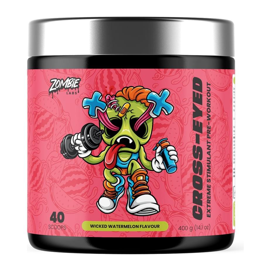 Zombie Labs Cross-Eyed Extreme Stimulant Pre-Workout 40 Serves, Wicked Watermelon tub front - Image 6