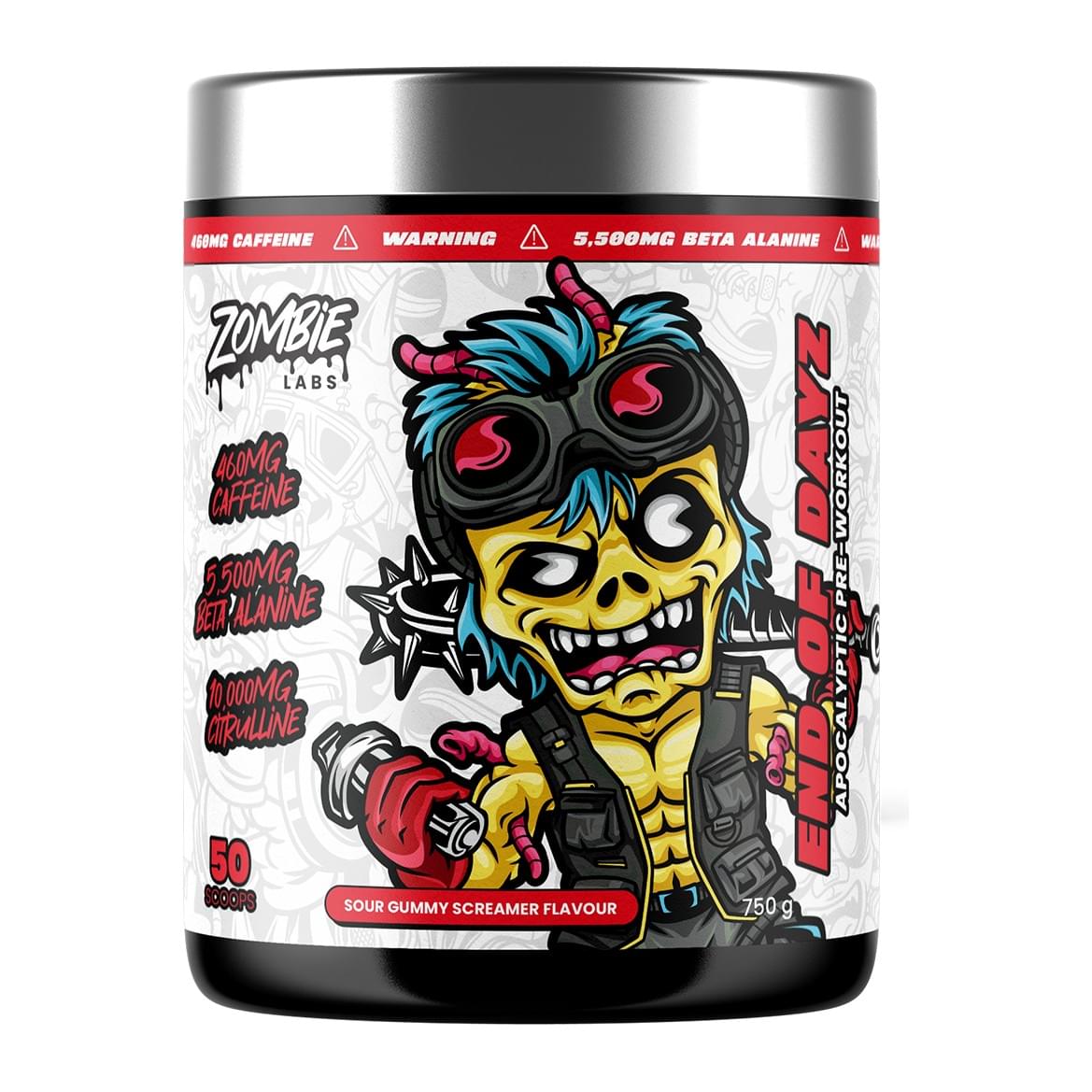 End Of Dayz Pre-Workout 50 Serves by Zombie Labs, Sour Gummy Screamer tub front - Image 6