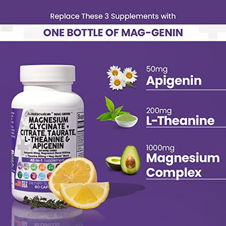 Magnesium Glycinate Complex 1000mg with L-Theanine 200mg Apigenin 50mg Back to results Amazon