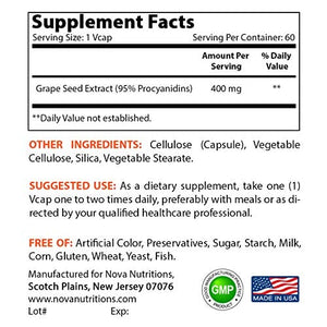Nova Nutritions Grape Seed Extract Capsules 400 mg Back to results supps247