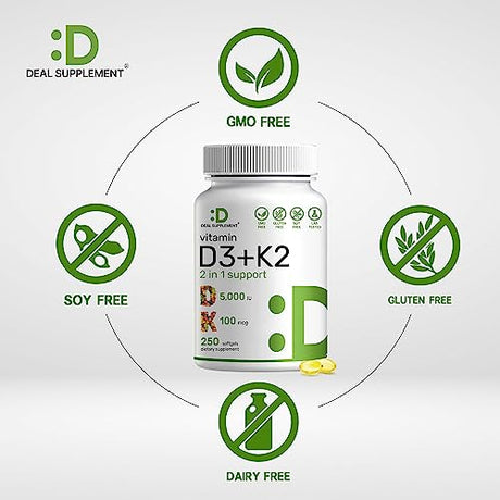 Deal Supplement Vitamin D3 K2 Softgel, 250 Count Back to results Amazon 