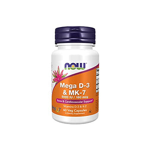NOW Mega D-3 & MK-7 with Vitamins D-3 & K-2, 60 Veg Capsules Vitamins & Supplements SUPPS247 