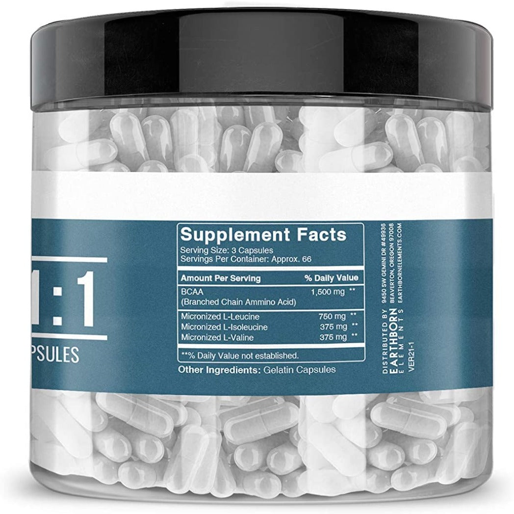 Earthborn Elements BCAA, 200 Capsules, Pure & Undiluted, No Additives BCAAs Supps247 - Image 4