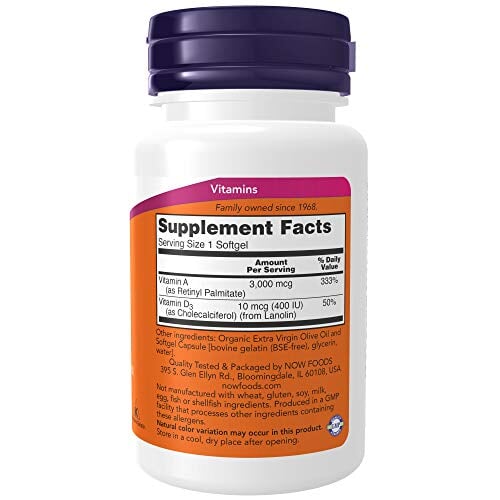 NOW Supplements, Vitamin A & D 10,000/400 IU 100 Softgels Vitamin D Amazon  - Image 2