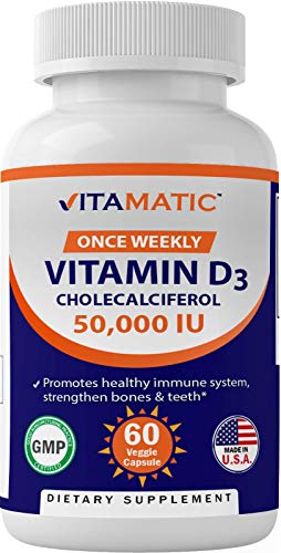 Vitamatic Vitamin D3 50,000 IU (as Cholecalciferol), Once Weekly Dose, 1250 mcg, 60 Veggie Capsules Vitamins & Supplements supps247 