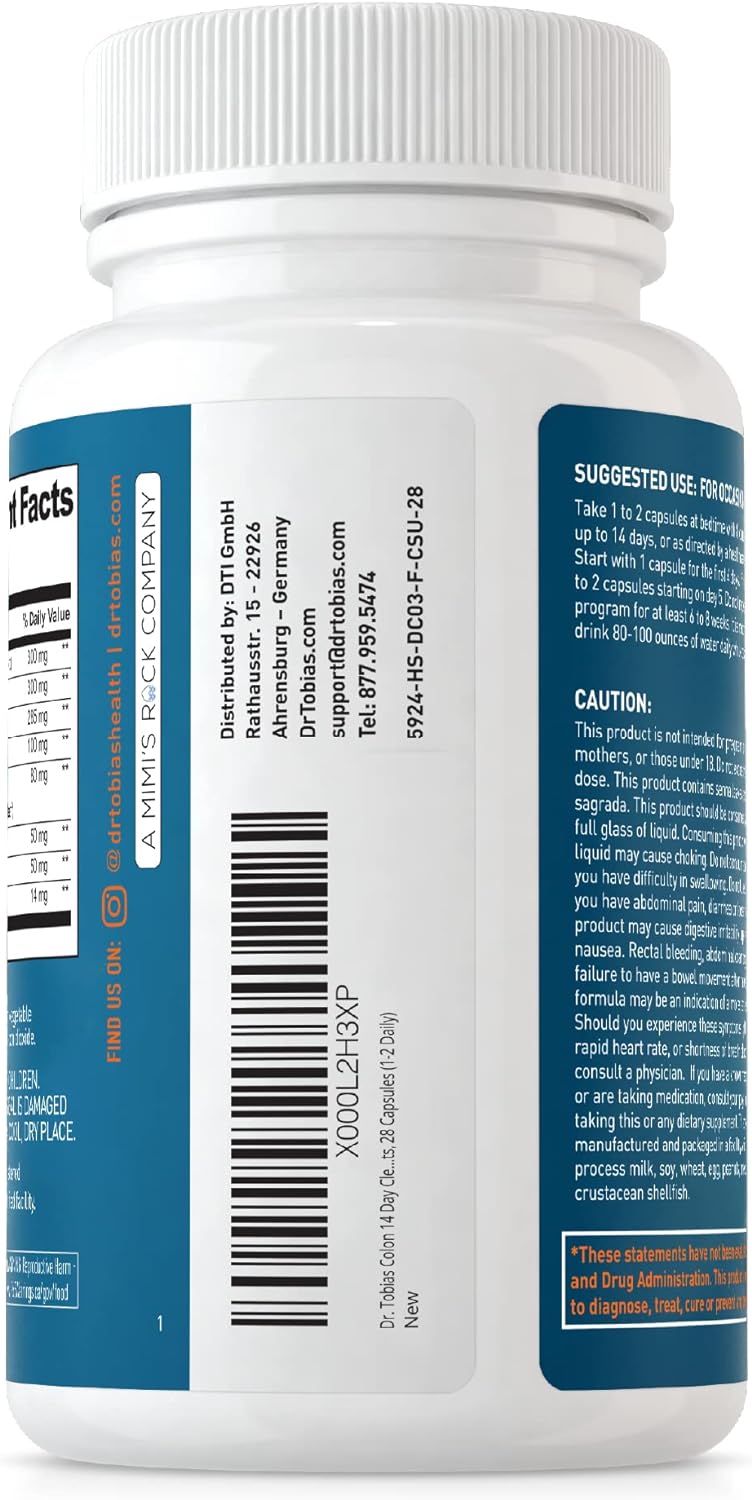 Dr. Tobias Colon 14 Day Cleanse, Advanced Gut Cleanse Detox for Women & Men with Cascara Sagrada, Psyllium Husk & Senna Leaf, Non-GMO Colon Cleanse, 28 Capsules (1-2 Daily) Detox & Cleanse Amazon  - Image 10