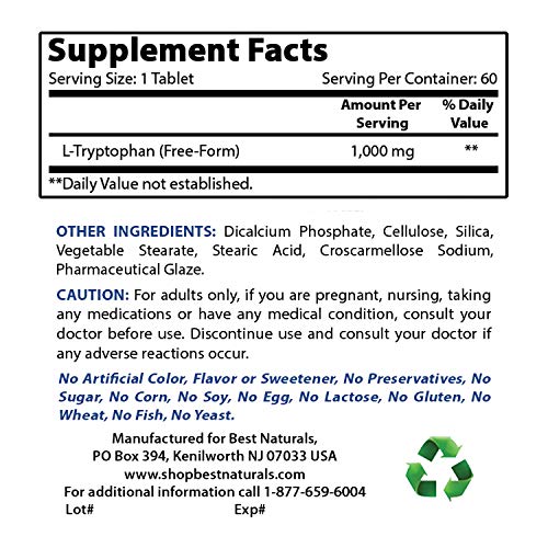 Best Naturals L-Tryptophan 1000 Mg Vitamins & Supplements supps247 - Image 2