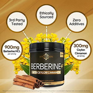 Berberine 1200mg HCL Plus Ceylon Cinnamon anti stress, adrenal rebuild, supps247 