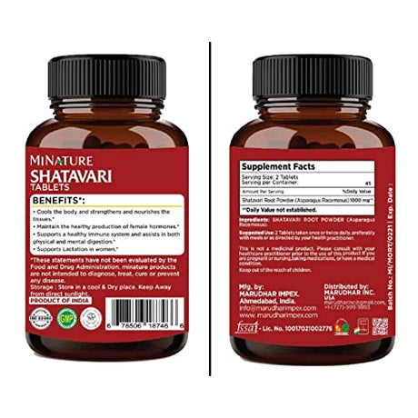 Shatavari Tablets by mi Nature -90 Tablets, 1000mg Bathing SUPPS247 