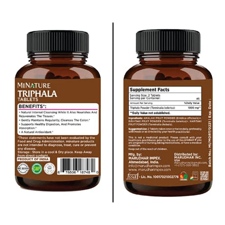 Triphala Tablets by mi nature -90 Tablets, 1000mg Ginseng supps247 