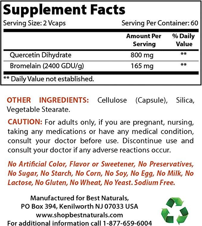 Best Naturals Quercetin With Bromelain 120 Capsules Supps247 - Image 2