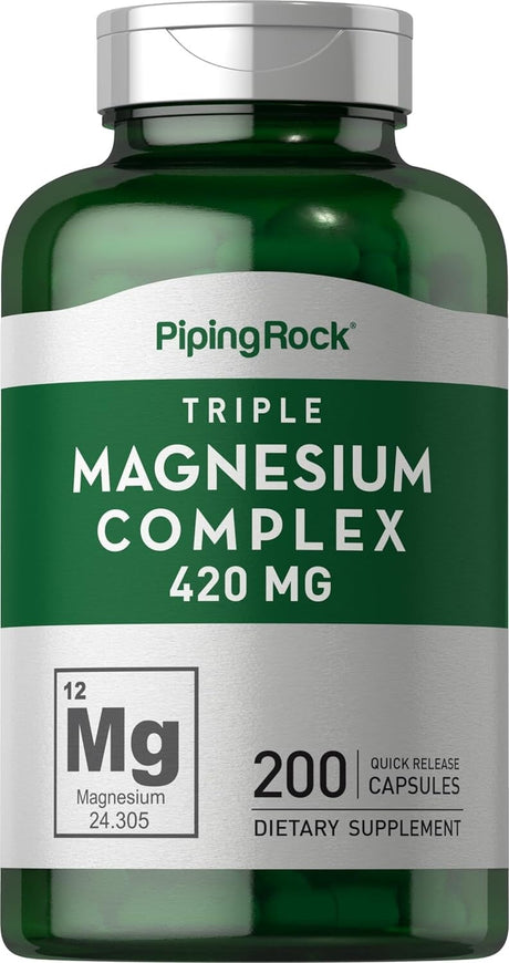 Triple Magnesium Complex | 420 mg | 200 Capsules | Magnesium Oxide, Citrate, and Aspartate Supplement by Piping Rock General Not specified 