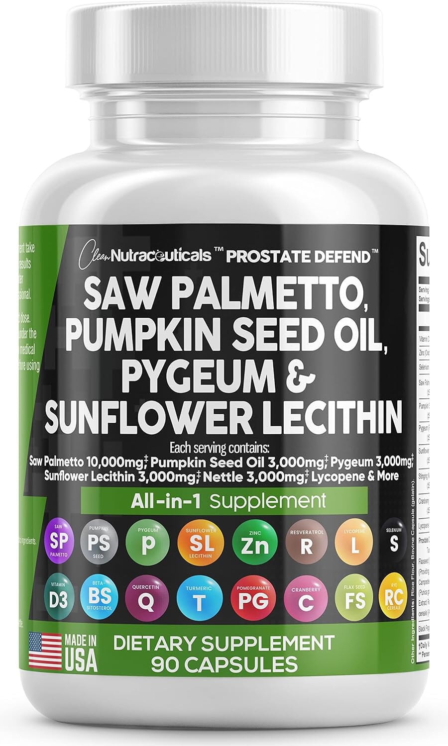 Clean Nutraceuticals Saw Palmetto 10000mg Pumpkin Seed Oil 3000mg Pygeum Sunflower Lecithin Stinging Nettle Cranberry - Prostate Supplements for Men General Not specified  - Image 1