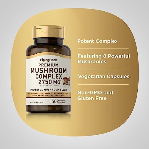 Piping Rock Mushroom Complex Capsules | 2750 mg | 150 Pills Mushrooms Amazon  - Image 4