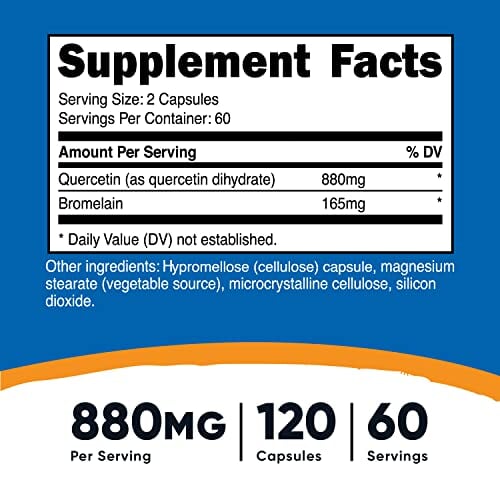 Nutricost Quercetin 800mg, 120 Capsules with Bromelain - 60 Servings Flavonoids supps247  - Image 2