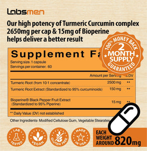Turmeric Curcumin Supplement with Bioperine 2665mg General SUPPS247