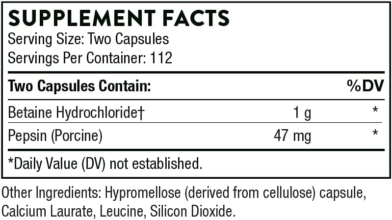 Thorne Research - Betaine HCL & Pepsin 225 count Back to results supps247